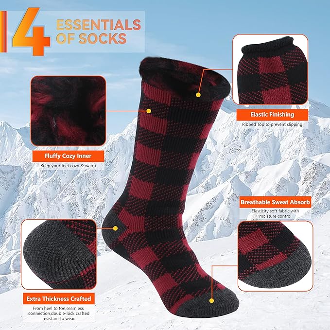 Sunew Warm Thermal Socks 4 Pack, Mens Womens Winter Heated Outdoor Skiing Thermal Socks