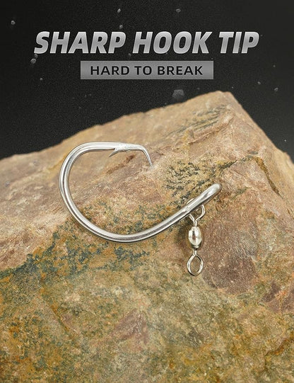 BLUEWING Offset Circle Hook with Swivel Stainless Steel 5pcs/10pcs Extra Sharp for Freshwater Saltwater Big Game Fishing