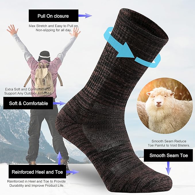 Ortis Men's Merino Wool Cushion Crew Socks with Moisture Wicking Control Light Weight Breathable for Outdoor Hiking Cycling