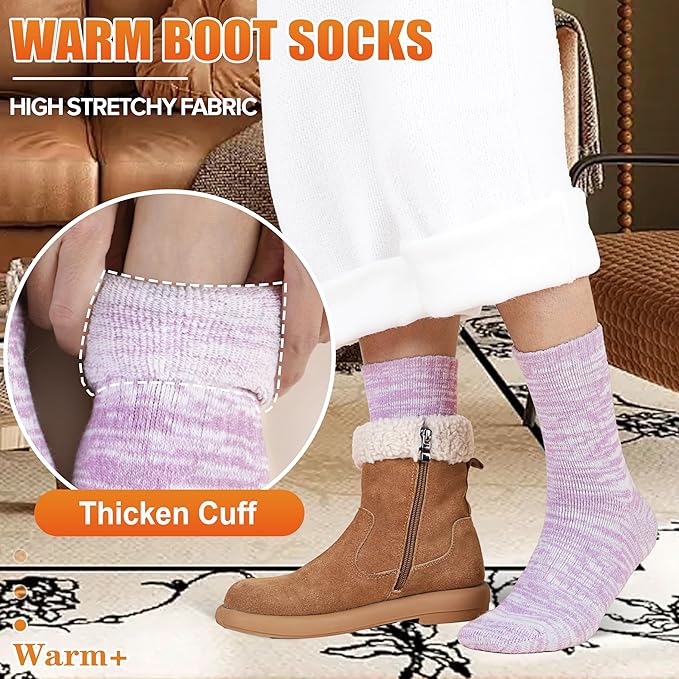 EBMORE Merino Wool Thermal Warm Socks Thick Winter Hiking Cozy Crew Comfy Cushioning Socks 4 Pairs for Women Men