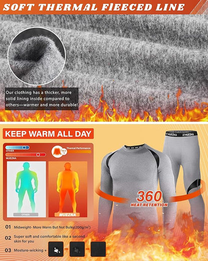 Muezna Men's Thermal Top and Bottom Set Underwear Long Johns Base Layer with Soft Fleece Lined