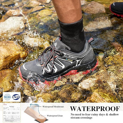Queday Mens Waterproof Hiking Shoes Lightweight Outdoor Walking Shoes Breathable Hike Trekking Trails Camping Climbing