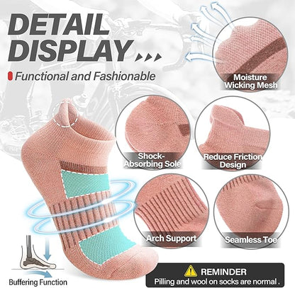 6 Pairs Merino Wool Ankle Running Hiking Socks Compression Support Breathable Thick Cushion No Show Socks for Women Men