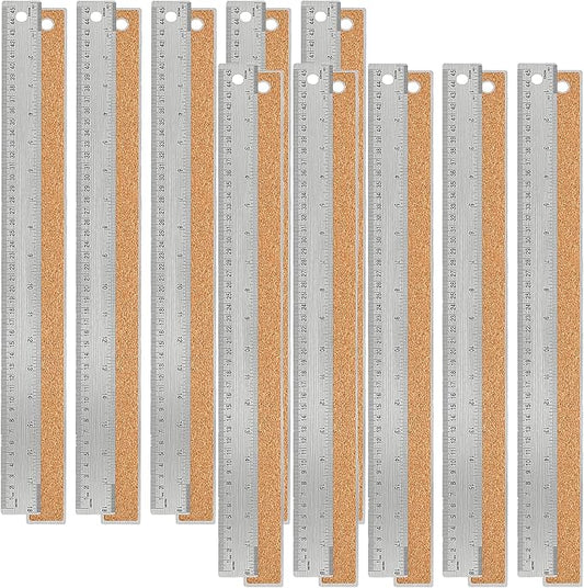 Metal Ruler With Cork Backing: 10 PCS 18 Inch Stainless Steel Non-Slip Rulers With Inch and Centimeters