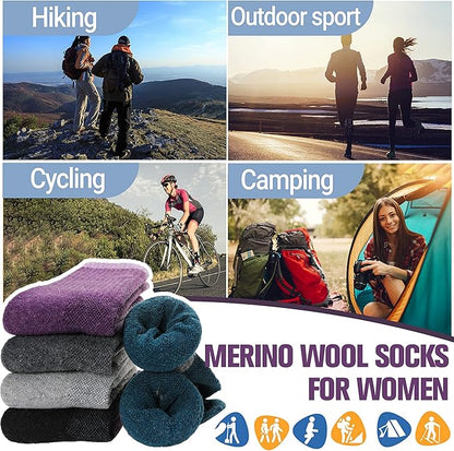 Anlisim Merino Wool Hiking Socks for Women Thermal Winter Warm Boot Work Cushion Socks 5 Pairs