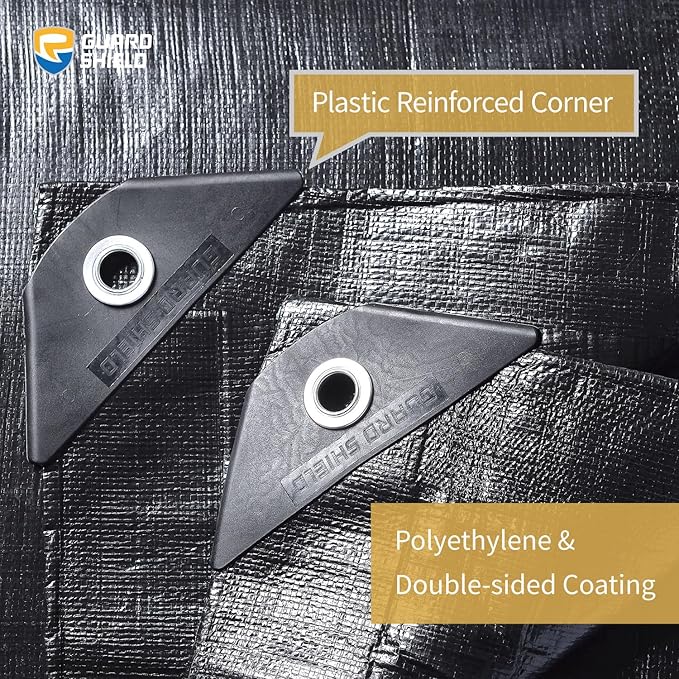 GUARD SHIELD Heavy Duty Tarp 10x10 Feet Black Tarp Large Outdoor Tarps Waterproof with Grommets Cover 12mil