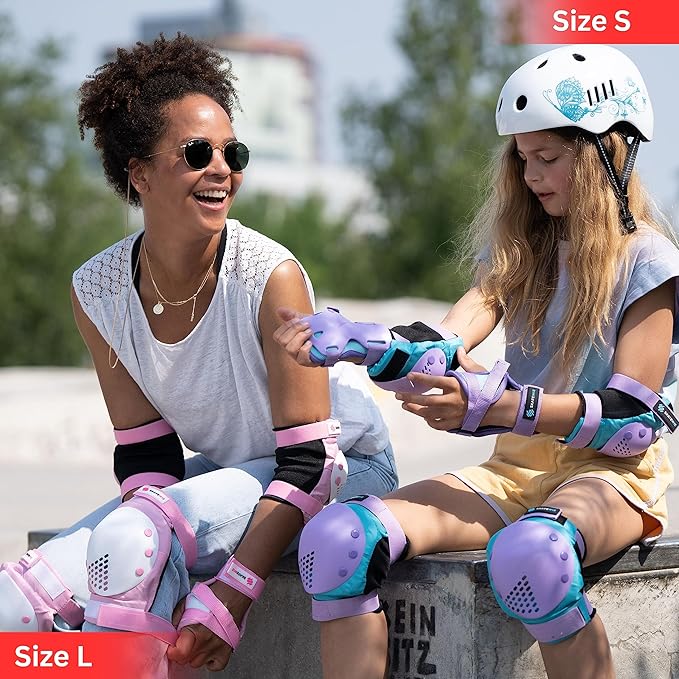 SKATEWIZ Skateboard Pads Protective Gear Set for Kids and Adults - Smash - Roller Skate Pads [6pc] with Wrist Guards - Skating Protective Gear - Roller Derby