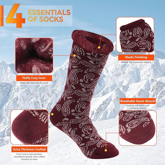 Sunew Warm Thermal Socks 4 Pack, Mens Womens Winter Heated Outdoor Skiing Thermal Socks