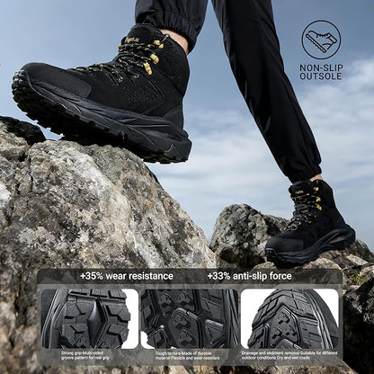 Men’s Waterproof Hiking Boots Lightweight Comfortable Durable Slip-Resistant All-Terrain Mid Shoes for Outdoor & Daily Wear