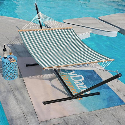Lazy Daze Hammocks Quick Dry Hammock with Spreader Bar Textliene Fabric Double 2 Person Hammock with Chains Outdoor Patio Poolside Backyard Beach 450 lbs Capacity, Green Stripes