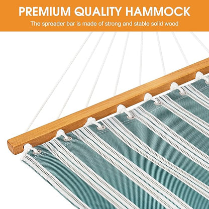 Lazy Daze Hammocks Quick Dry Hammock with Spreader Bar Textliene Fabric Double 2 Person Hammock with Chains Outdoor Patio Poolside Backyard Beach 450 lbs Capacity, Green Stripes