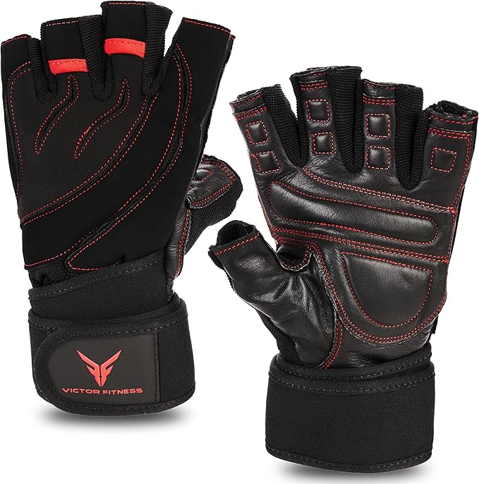 Series-2 Fingerless Leather Men's Weightlifting Gloves with Full Palm Protection and Velcro Wrist Strap Support