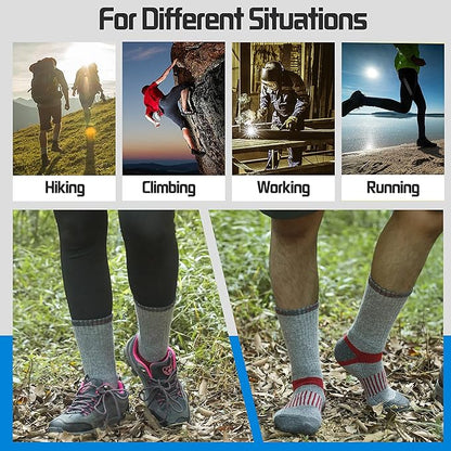 5 Pairs Merino Wool Hiking Socks Warm Thermal Winter Cozy Cushioned Moisture Wicking Socks for Women & Men