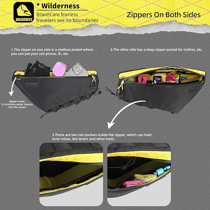 Bicycle Frame Bag Bike Triangle Bag Waterproof Bike Bag 2.9L with Dual Side Mesh Pockets for MTB Road Bike Cycling Commuting and Outdoor Adventures