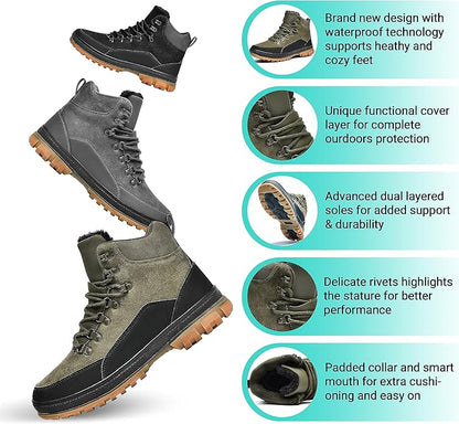 Wondamo Men's Snow Boots Lightweight Waterproof Winter Boots Fur Lined Anti-slip Cold Weather Shoes