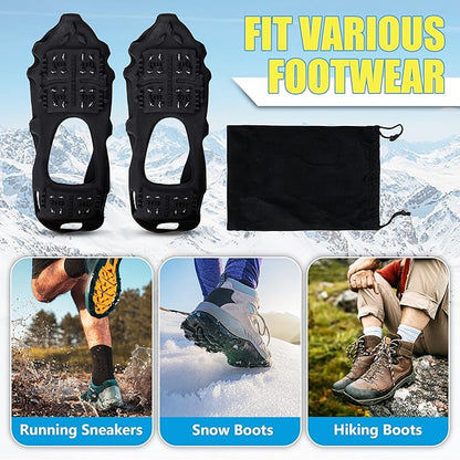 Ice Cleats Snow Traction Cleats for Shoes and Boots Anti Slip Ice Grippers Crampons for Hiking Boots Women Men Rubber Overshoe Slip-on Stretch Footwear
