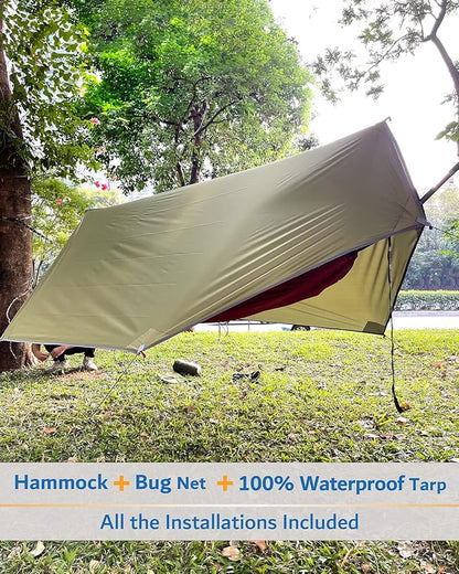 Sunyear Camping Hammock, Portable Single & Double Hammock with Net, 2 Person Hammock Tent with 2 * 10ft Straps, Best for Outdoor Hiking Survival Travel