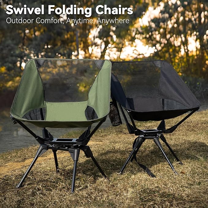 Upgraded 360° Swivel Camping Chair for Adults, Portable Folding Chair with Cup Holder, Lightweight Compact Backpack Outdoor Chair for Travel, Fishing, Hiking, and Beach