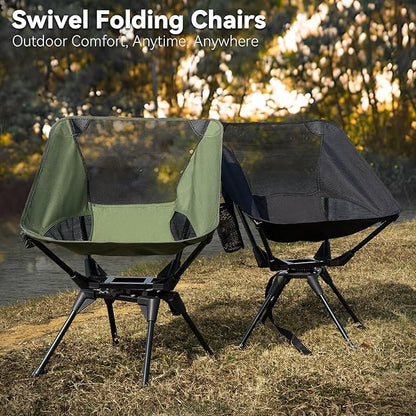 Upgraded 360° Swivel Camping Chair for Adults, Portable Folding Chair with Cup Holder, Lightweight Compact Backpack Outdoor Chair for Travel, Fishing, Hiking, and Beach