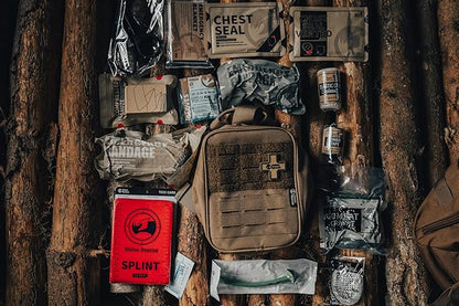 RHINO RESCUE IFAK Trauma Kit with C-A-T Tourniquet, Tactical First Aid Kit Molle Pouch for Military, Combat, Car, Camping, Hiking, Travel (Coyote Brown)