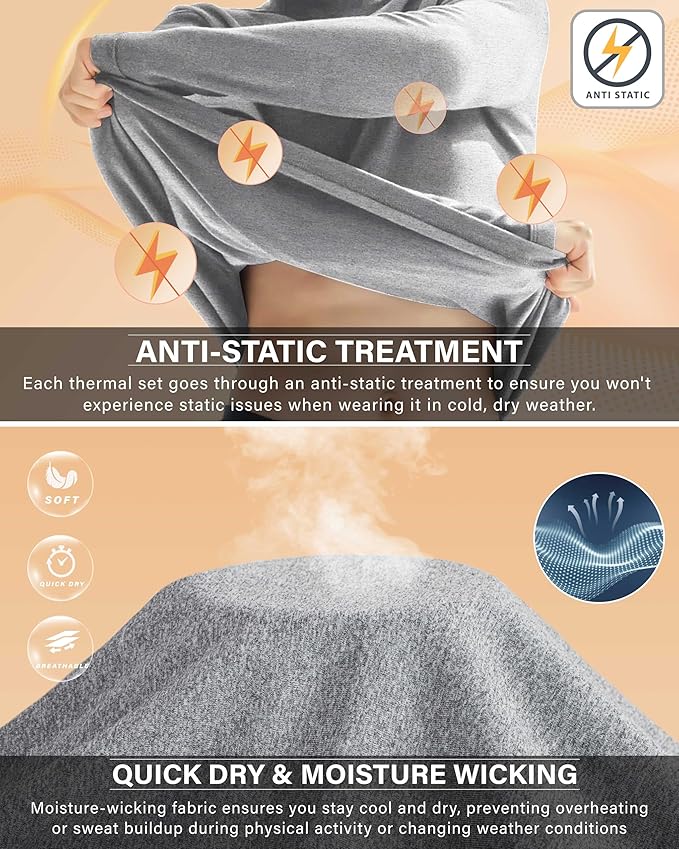 Muezna Men's Thermal Top and Bottom Set Underwear Long Johns Base Layer with Soft Fleece Lined