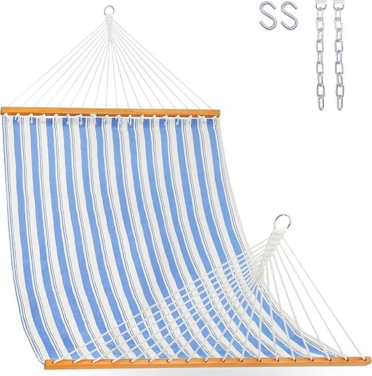 Lazy Daze Hammocks Quick Dry Hammock with Spreader Bar Textliene Fabric Double 2 Person Hammock with Chains Outdoor Patio Poolside Backyard Beach 450 lbs Capacity, Blue Stripes