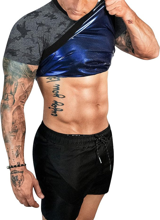 FUXERT Sauna Shirt for Men Sweat Sauna Suit for Gym Exercise Compression Shirt Workout Shapewear