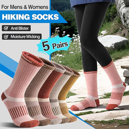 5 Pairs Merino Wool Hiking Socks Warm Thermal Winter Cozy Cushioned Moisture Wicking Socks for Women & Men