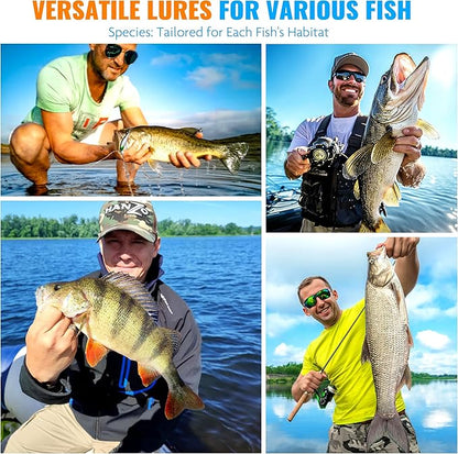 PLUSINNO Fishing Lures Fishing Tackle Box Fishing Gifts for Men, Bass, Trout Fishing Accessories Kit for Saltwater & Freshwater Fishing Gear Including Topwater Lures, Hooks, Spinnerbaits