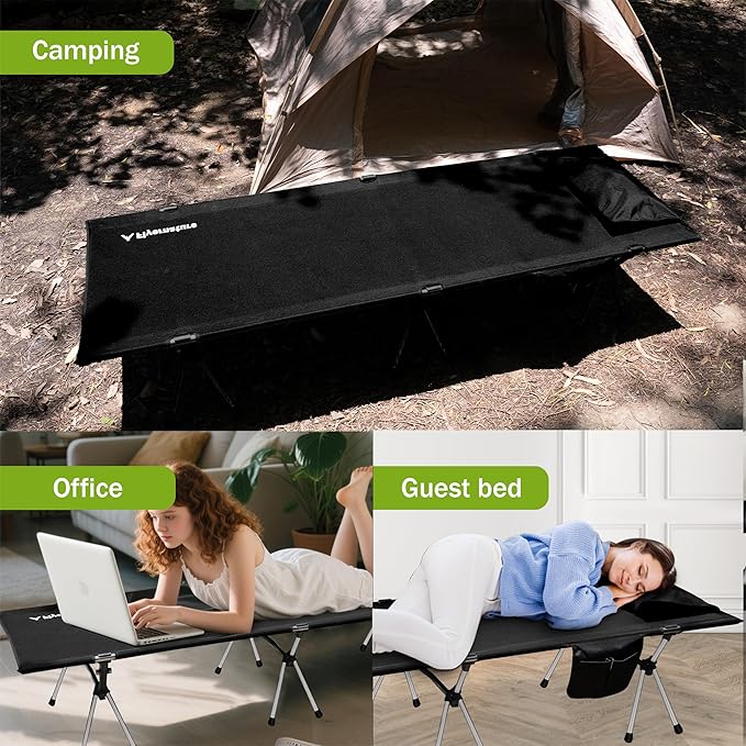 Camping Cot,Ultra-Lightweight Folding Backpacking Cot,300 LBS Weight Capacity,Adult Portable Camping Bed,Suitable for Camping,Hiking,Travel,Home,Office,Sleeping,Black.75" x 26" x 15.8"
