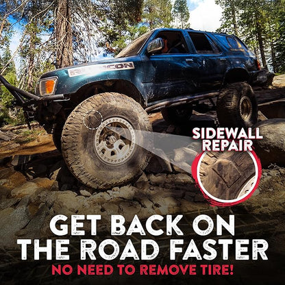 GlueTread Complete Off-Road Tire Repair Kit - Fix Sidewall Damage and Punctures - Includes Heavy Duty Tire Patch Kit, Plugs & Colby Emergency Valve Stem - Enhanced Rubber Formula, Fast Setting