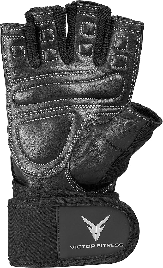 Series-2 Fingerless Leather Men's Weightlifting Gloves with Full Palm Protection and Velcro Wrist Strap Support