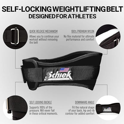 Schiek Sports Model 2004 Nylon 4 3/4" Weight Lifting Belt - Black