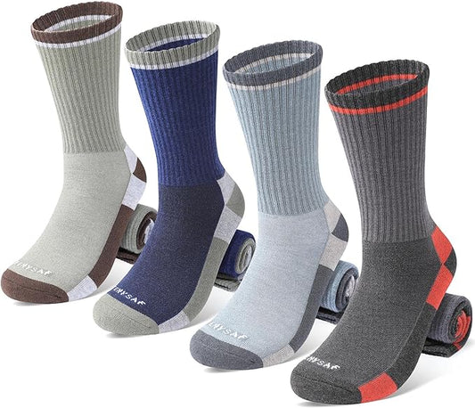 Wool Hiking Socks for Men - Women Lightweight Crew Merino Wool Socks with Cushion for Camping Hunting Work,4 pack