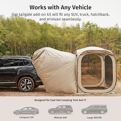 East Oak SUV Tailgate Tent Extension | Camping Shade for SUV, Truck & Hatchback | Windproof & Waterproof Canopy for Outdoor Adventures | Designed for 6x6 FT East Oak Camping Tent