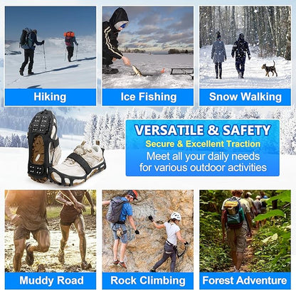 Ice Cleats for Shoes and Boots Walk Traction Crampons Anti Slip 24 Studs Ice Snow Grippers for Women Men Kids Winter Hiking Climbing Fishing Gear