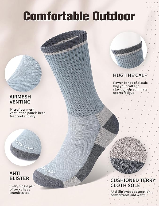 Wool Hiking Socks for Men - Women Lightweight Crew Merino Wool Socks with Cushion for Camping Hunting Work,4 pack