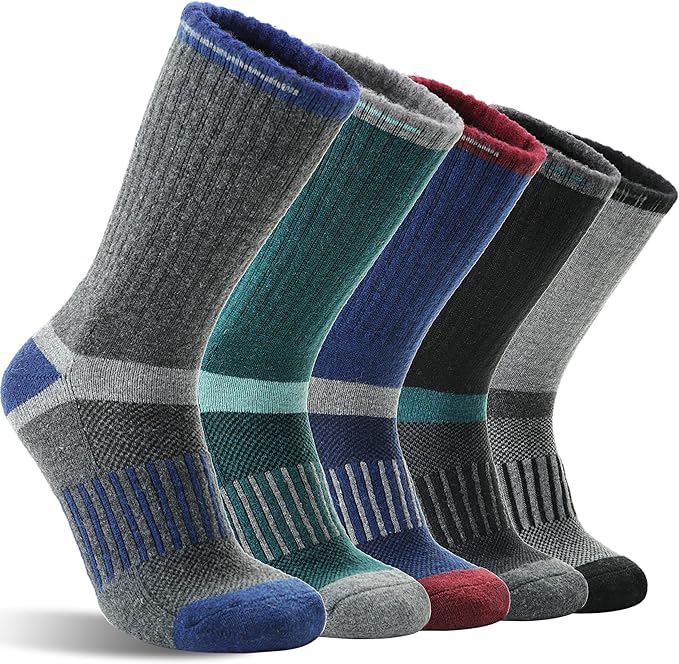 5 Pairs Merino Wool Hiking Socks Warm Thermal Winter Cozy Cushioned Moisture Wicking Socks for Women & Men