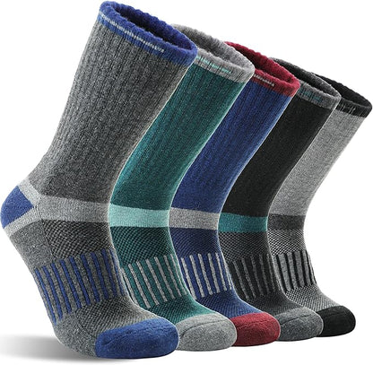 5 Pairs Merino Wool Hiking Socks Warm Thermal Winter Cozy Cushioned Moisture Wicking Socks for Women & Men