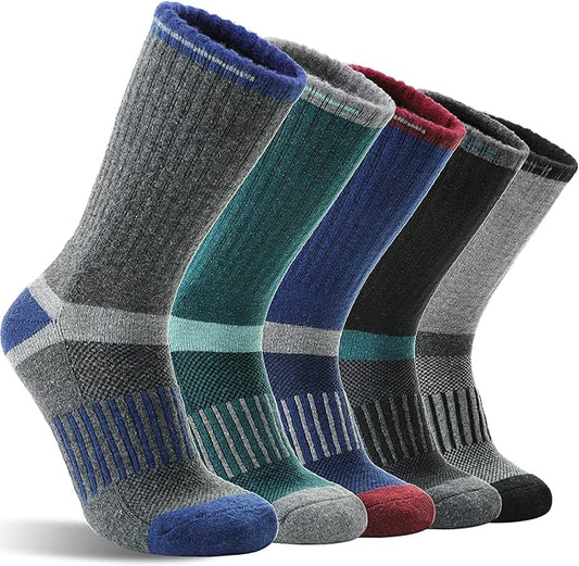 5 Pairs Merino Wool Hiking Socks Warm Thermal Winter Cozy Cushioned Moisture Wicking Socks for Women & Men