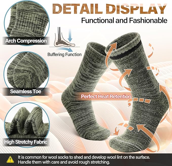 Anlisim Merino Wool Warm Boot Hiking Socks Thermal Extra Thick Winter Cozy Crew Comfy Cushioning Work Women Men Socks 4 Pairs