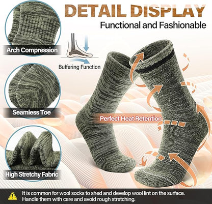 Anlisim Merino Wool Warm Boot Hiking Socks Thermal Extra Thick Winter Cozy Crew Comfy Cushioning Work Women Men Socks 4 Pairs