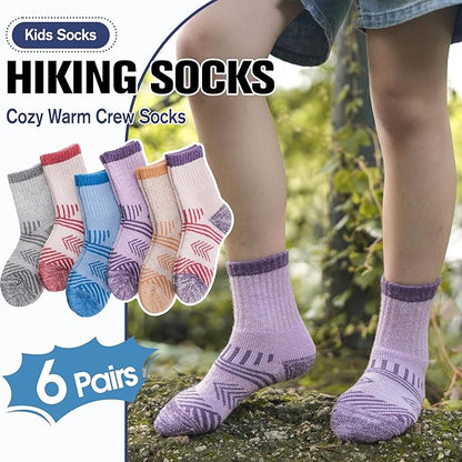 EBMORE Kids Merino Wool Hiking Socks Thermal Winter Warm Thick Boys Toddlers Girls Cushion Crew Socks 6 Pairs
