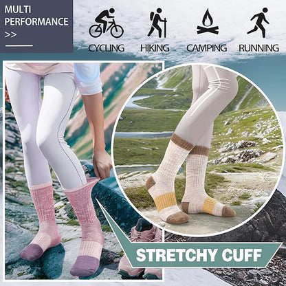 Anlisim Merino Wool Hiking Socks for Women Thermal Winter Warm Boot Work Cushion Socks 5 Pairs