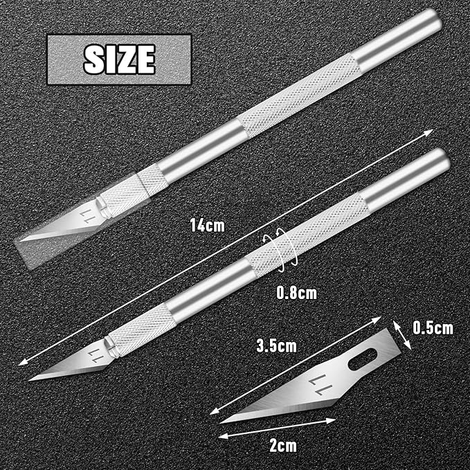 DIYSELF 2 Pack Exacto Knife Set for Crafting, Art & Leather - Precision Knife with 20 Blades #11(Sliver)