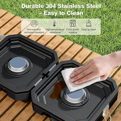 Camping Stove Portable Propane Camp Stove with 3 Pot Set, 2 Burners Foldable Gas Stove with Independently Adjustable Heat,Camping Stove Propane for Outdoor Cooking,Tailgating & Backyard Gathering,BBQ