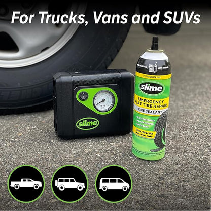 Slime 50166 Flat Tire Puncture Repair, Smart Spair Plus, Emergency Kit for Car Tires, Includes Sealant and Tire Inflator Pump, Suitable forTruck/SUV, 18 Min Fix