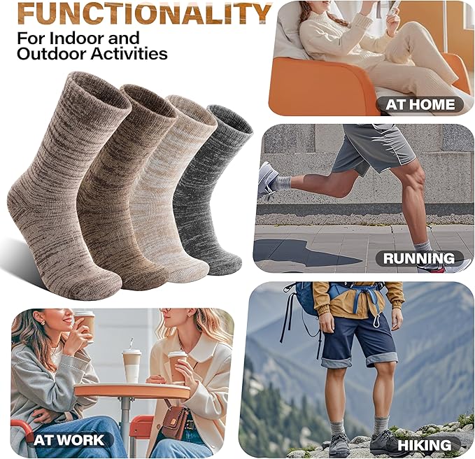 Anlisim Merino Wool Warm Boot Hiking Socks Thermal Extra Thick Winter Cozy Crew Comfy Cushioning Work Women Men Socks 4 Pairs