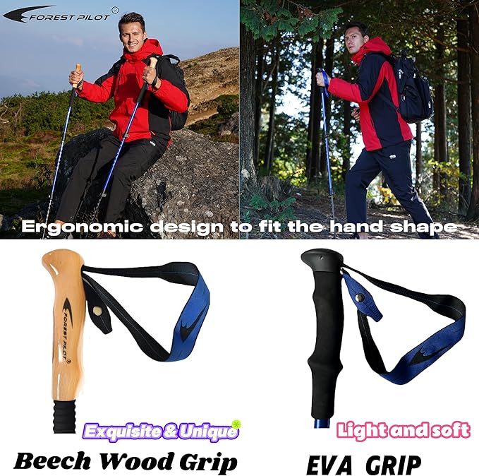 Trekking Poles - Lightweight 7075 Aluminum with Flip Lock & All Terrain Accessories - Pair of 2 Walking Sticks for Hiking with EVA or Beech Wood Grip