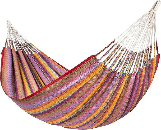 La Siesta® Flora Classic Organic Cotton Hammock - Indoor Outdoor Hammock, Patio Bed Tree Portable Hammock, 2 Person Double Hammock - King, Flower